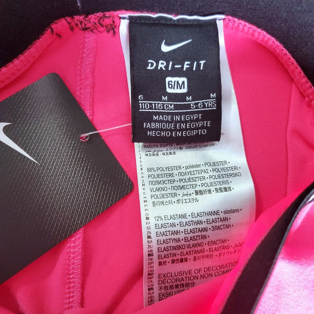 Girl's Nike Hot Pink athletic Leggings, White Swoosh Black Waistband Size 5 Or 6